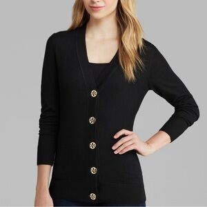 Tory Burch Merino wool Black Cardigan with Gold Accents